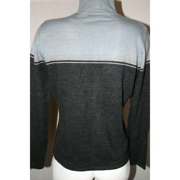 Amanda Smith Womens Colorblock Gray Blue Turtleneck Sweater Long Sleeve Medium - Picture 3 of 5